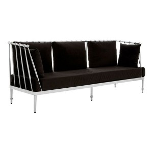 Novo Silver Metal & Black Velvet 3 Seater Sofa with Tapered Arms
