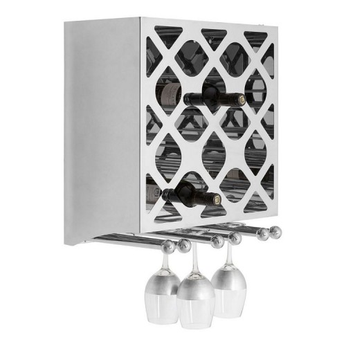 Novo Silver Metal Wall Mounted 12 Bottle Wine Rack with Glass Holder