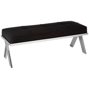 Piermount Metal Furniture Black Fabric Bench with Silver Finish