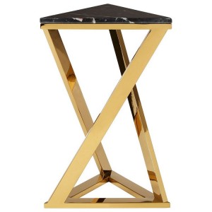 Piermount Metal Furniture Gold End Table with Black Marble Top