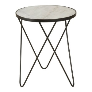 Rabia Metal Furniture White Marble Round Side Table with Hairpin Base