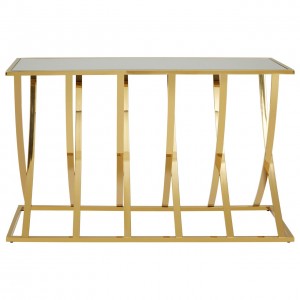 Reena Stainless Steel and Mirrored Glass Gold Finish Console Table
