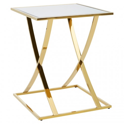Reena Stainless Steel and Mirrored Glass Gold Finish Side Table