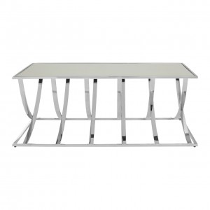 Reena Stainless Steel and Mirrored Glass Silver Finish Coffee Table