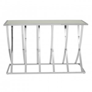 Reena Stainless Steel and Mirrored Glass Silver Finish Console Table
