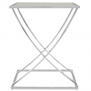Reena Stainless Steel and Mirrored Glass Silver Finish Side Table
