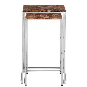 Relic Agate Stone Top and Stainless Steel Nest Side Tables
