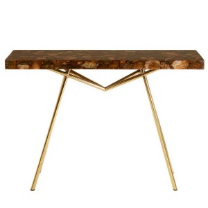 Relic Agate Stone and Brass Iron Console Table