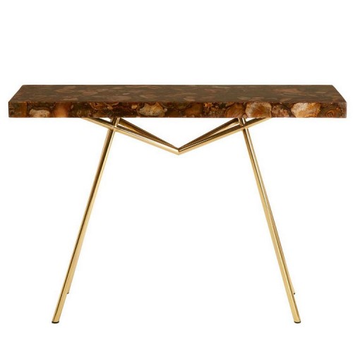 Relic Agate Stone and Brass Iron Console Table