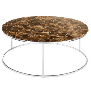 Relic Agate Stone and Silver Stainless Steel Round Coffee Table