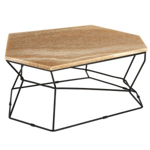 Relic Black Iron Wireframe Coffee Table With Natural Onyx Stone Top