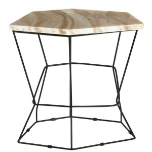 Relic Black Iron Wireframe Side Table With Onyx Stone Patterned Top