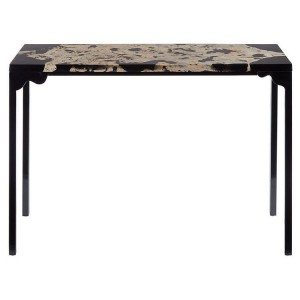 Relic Cheese Stone and Powder Coated Black Iron Console Table
