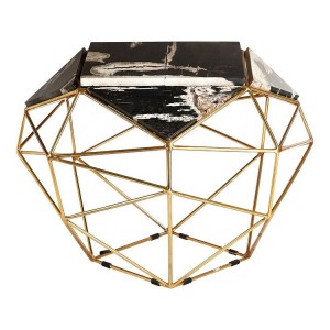 Relic Dark Petrified Wood and Brass Iron Side Table