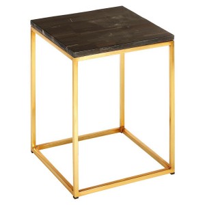 Relic Dark Petrified Wood and Brass Iron Square Side Table