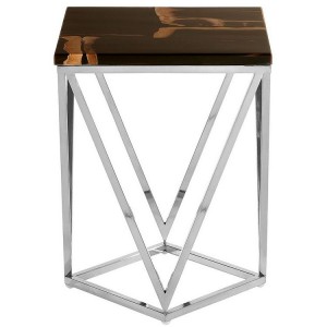 Relic Dark Petrified Wood and Stainless Steel Asymmetric Side Table