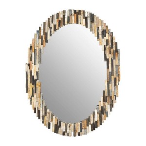 Relic Multi Tile Petrified Wood and Mirrored Glass Oval Wall Mirror