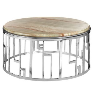 Relic Natural Onyx Stone and Stainless Steel Round Coffee Table