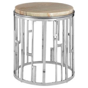 Relic Onyx Stone and Stainless Steel Round Side Table