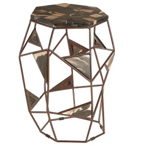 Relic Petrified Wood Side Table With Brass Iron Asymmetric Frame