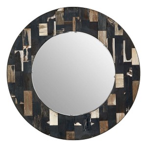 Relic Petrified Wood and Mirrored Glass Round Wall Mirror