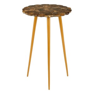 Relic Polished Agate Stone and Brass Iron Round Side Table