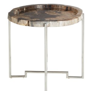 Relic Round Dark Petrified Wood and Stainless Steel Base Side Table