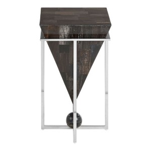 Relic Small Dark Petrified Wood and Stainless Steel Side Table