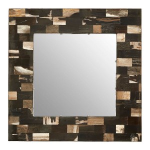 Relic Square Petrified Wood and Mirrored Glass Wall Mirror