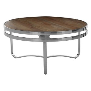 Richmond Pine Wood Furniture Round Coffee Table with Silver Base