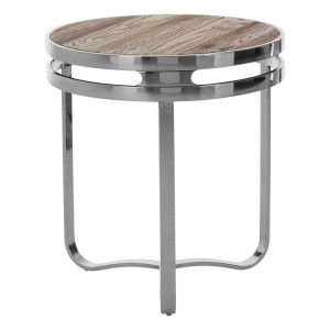 Richmond Pine Wood Furniture Round Side Table with Silver Base