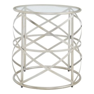 Rubia Metal and Glass Furniture Silver Finish Side Table