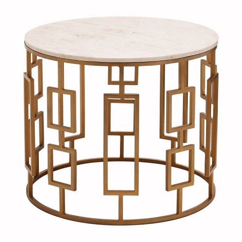 Shalimar Brass Round Side Table with White Marble Top