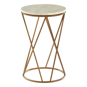 Shalimar Gold Cross Stand Side Table with Round White Marble Top