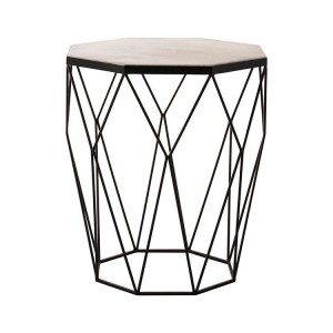 Shalimar Matte Black Octagon Side Table with White Marble Top