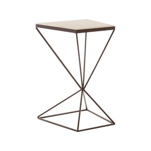 Shalimar Matte Black Trapezoid Side Table with Marble Top