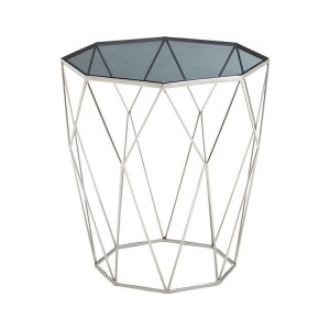 Shalimar Silver Octagonal Side Table with Black Tempered Glass Top
