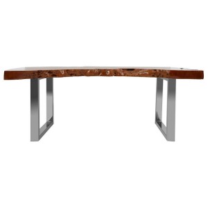 Surak Brown Longon Wood and Stainless Steel Coffee Table
