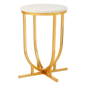 Templar Curved Gold Finish Iron Base and White Marble Side Table