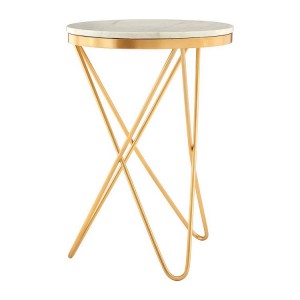 Templar Gold Finish Iron and Marble Side Table with Hairpin Legs