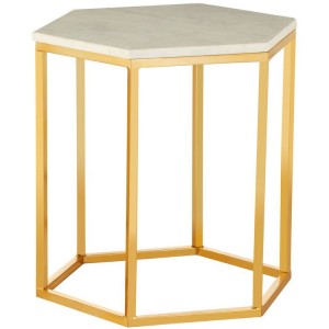 Templar Hexagonal Gold Finish Iron and White Marble Side Table