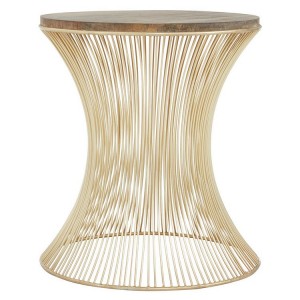 Templar Hour Glass Design Gold Finish Iron and Wooden Side Table