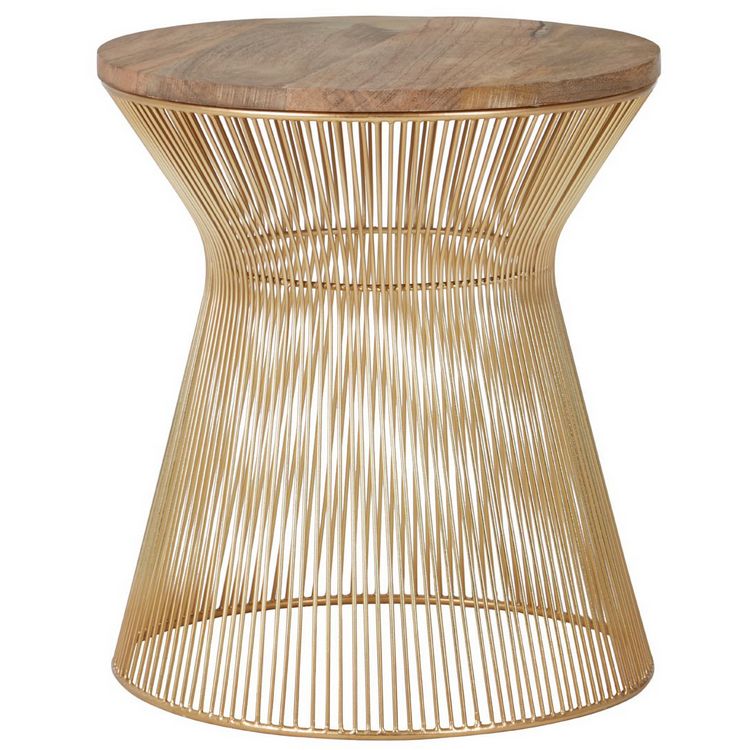 Templar Hourglass Design Gold Finish Iron And Natural Wood Side Table Fusion Furniture Store