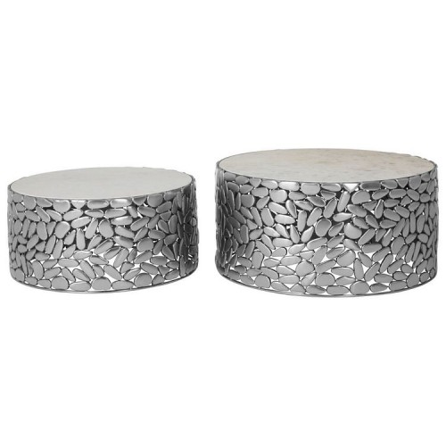 Templar Set Of 2 Antique Pewter Iron and White Stone Side Tables