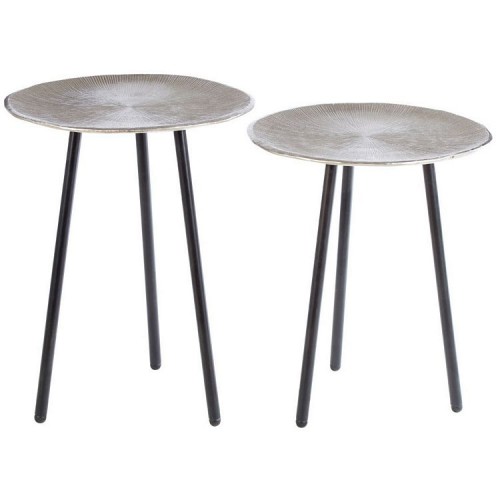 Templar Set Of Round Side Tables With Black Finish Iron Tapered Legs