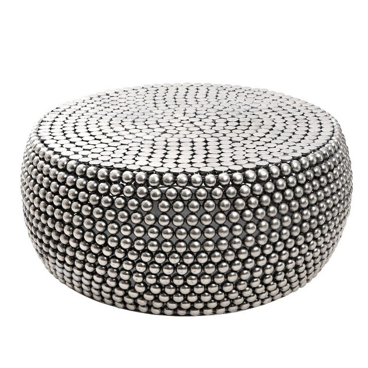 Templar Silver Finish Iron Round Beaded, Silver Round Coffee Table