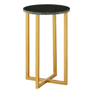 Templar Small Green Marble and Gold Finish Iron Round Side Table