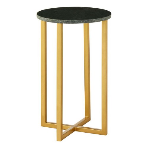 Templar Small Green Marble and Gold Finish Iron Round Side Table