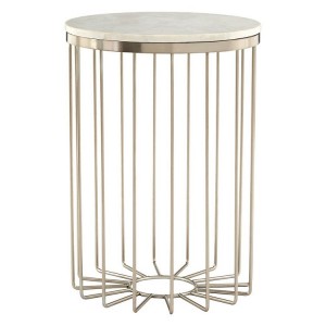 Templar White Marble Cage Design Gold Finish Iron Round Side Table