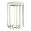 Templar White Marble Cage Design Gold Finish Iron Round Side Table